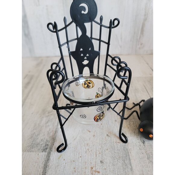 Halloween spider tea light candle holder metal chair set decor figure - Picture 2 of 8